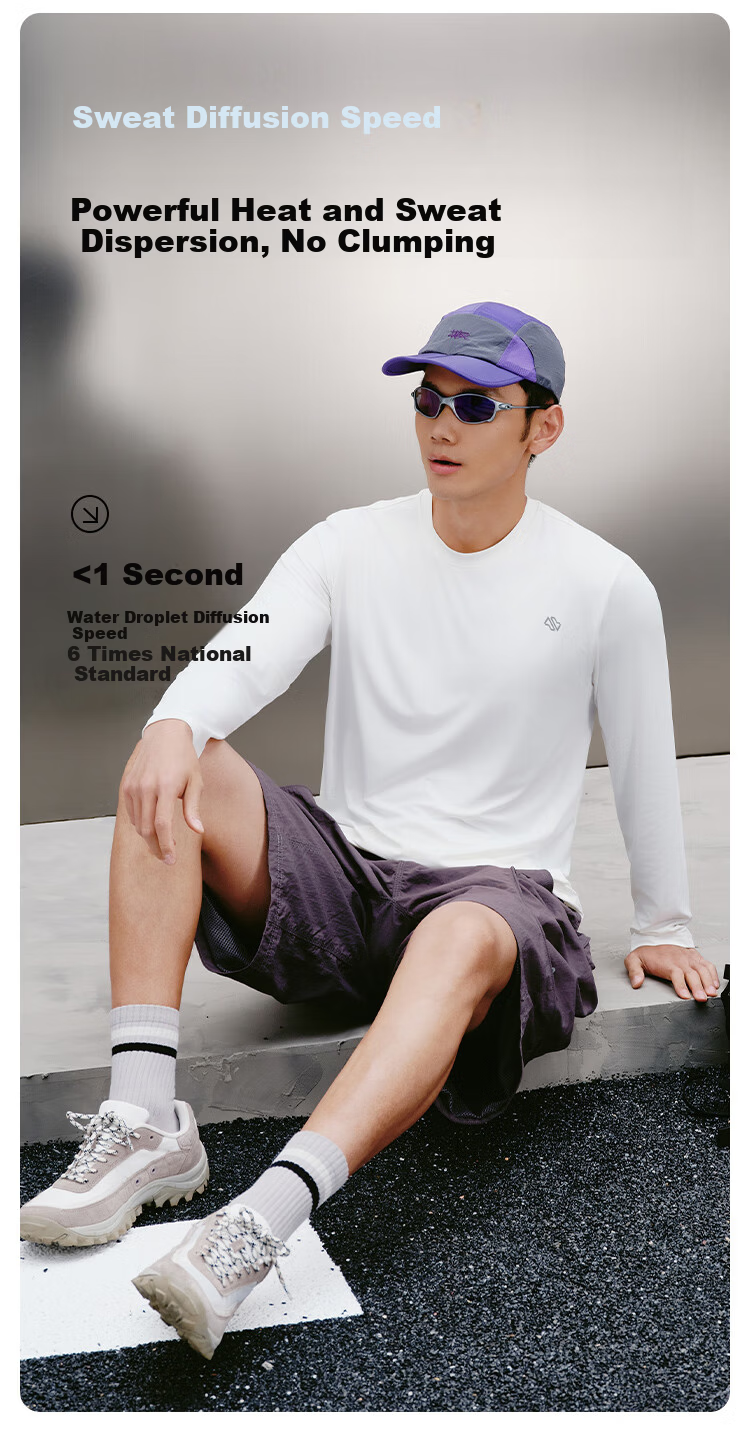JD Jingzao Summer Men's Long Sleeve Sports T-Shirt Antibacterial Quick-Dry Base Layer Running Tee Glacier Blue 3XL 5