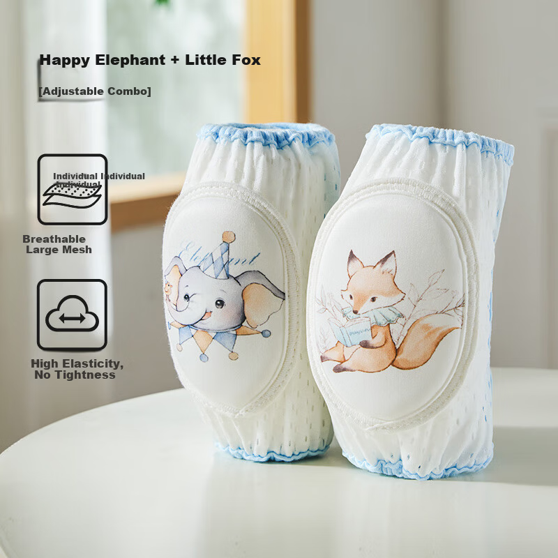 OUYUN Baby Knee Pads Crawling Anti-Fall Protective Gear Children's Knee and Elbow Pads Happy Elephant + Little Fox