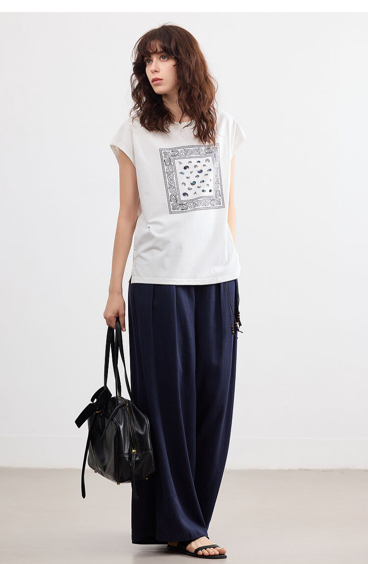 Demana [Cool Sorona] Summer Retro Print Crew Neck Short Sleeve Loose Casual Simple Versatile Women's T-Shirt 17