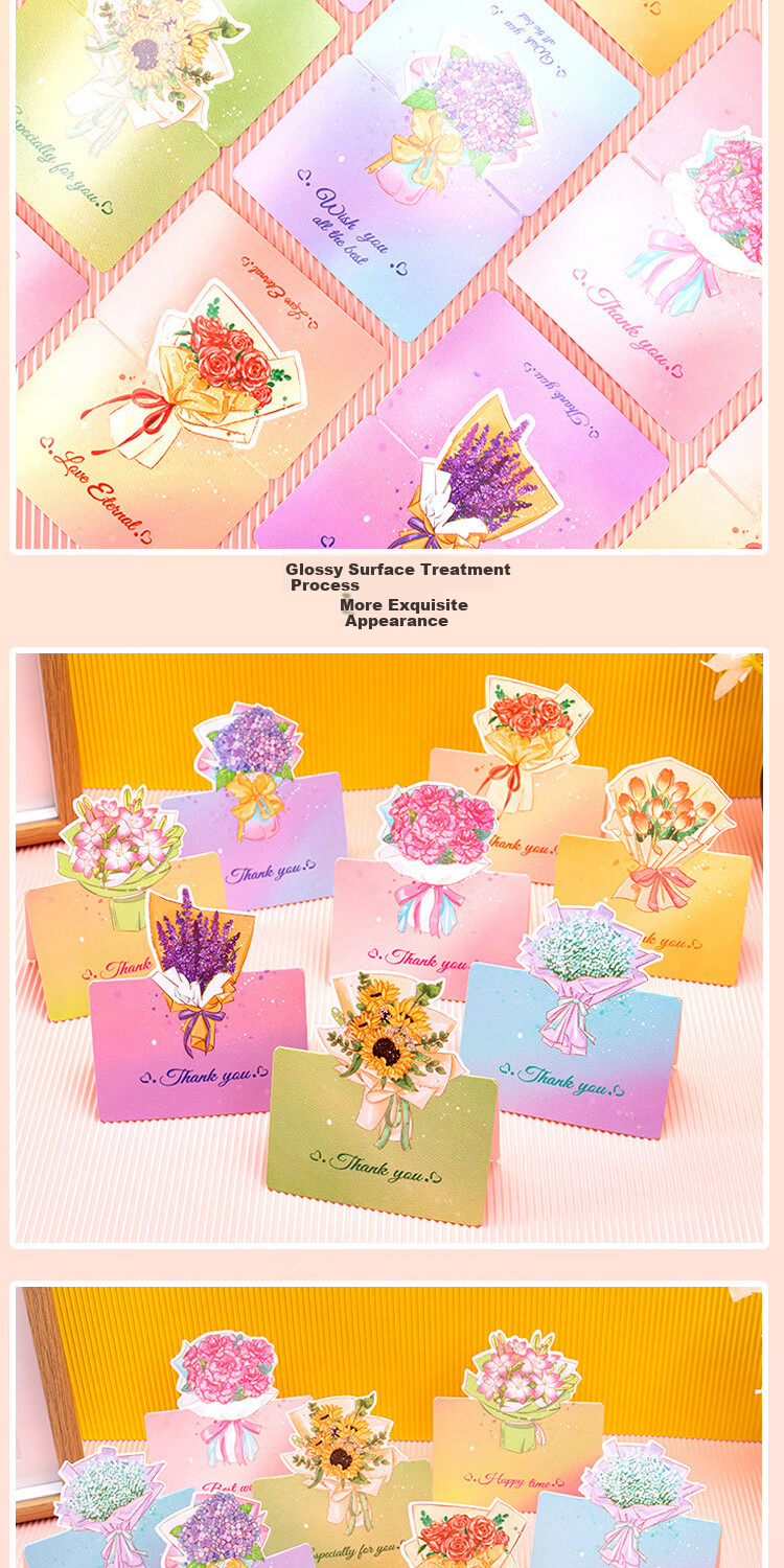 Jufu Women's Day Gift Birthday Cards 30pcs 3D Bouquet Greeting Cards Mother's Day Valentine's Day Birthday Postcards Decorative Blessing Cards 4