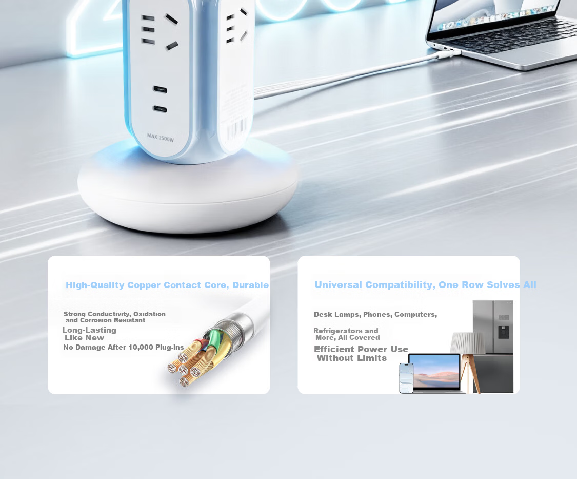 MIAOLAB Vertical Power Strip Socket 30W Fast Charging Type-C Desktop Office Extension Cord GaN Charger USB-C Compatible for Apple Huawei Xiaomi 14