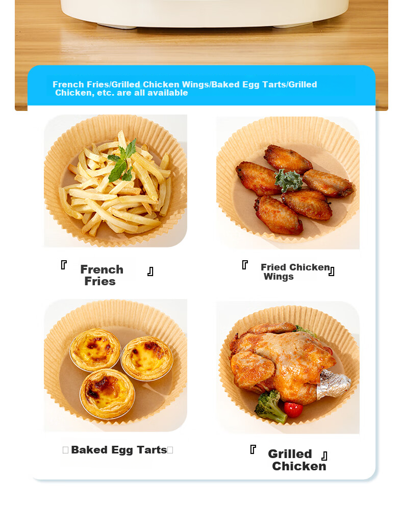 Erlijia Kitchen Paper Non-Stick Round Air Fryer Liner Baking Oven Silicone Oil Paper Tray 8