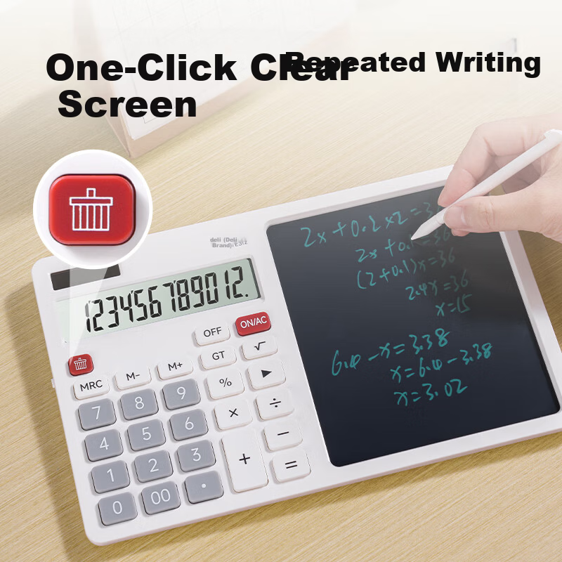 Deli Voice Calculator Multifunction Handwriting Board Drawing Board Desktop Ornament Financial Accounting Office Stationery Learning Computer Writing Pad White TE223