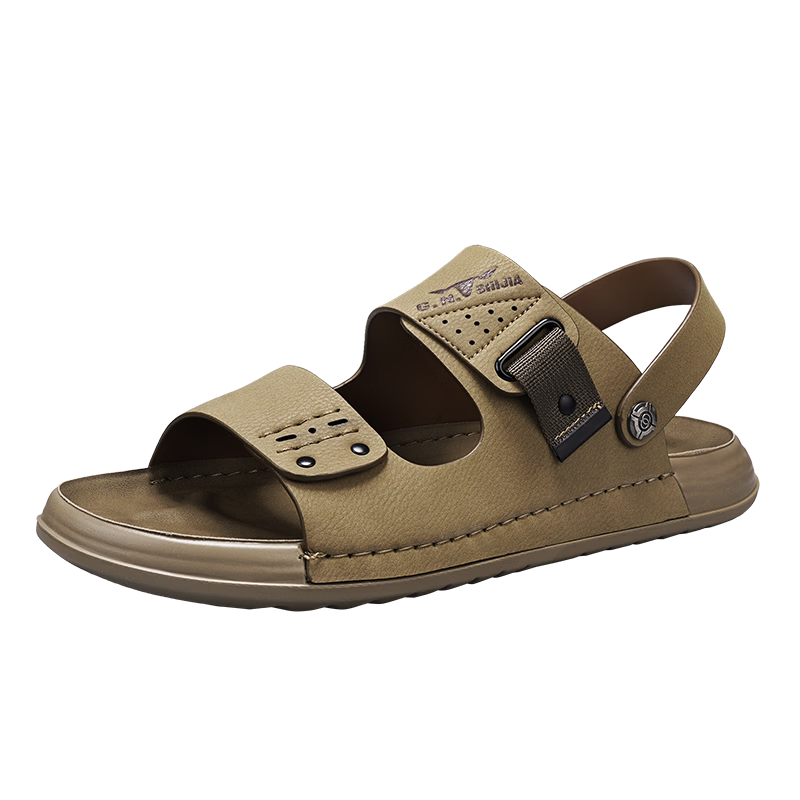 Bull Family Men's Summer Sandals Breathable Casual Beach Shoes Business Lightweight Soft Sole Dual-Wear Leather Slippers
