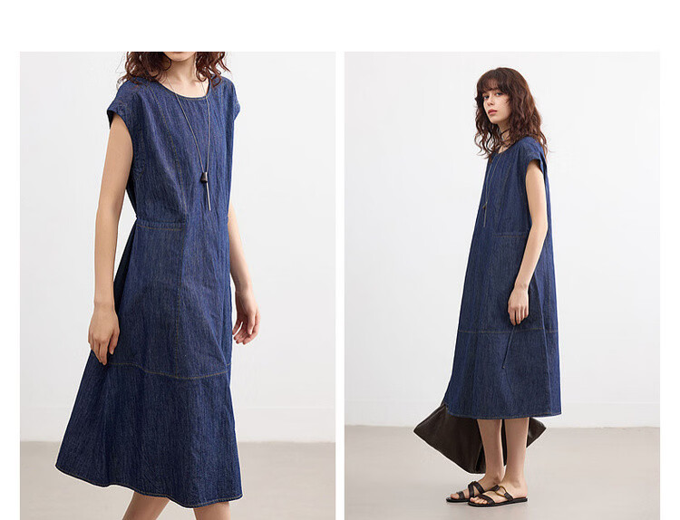 Demana Oxygen Pure Cotton Summer Vintage Washed Sleeveless Tailored Slim Fit Denim Mid-Length Dress for Women 8
