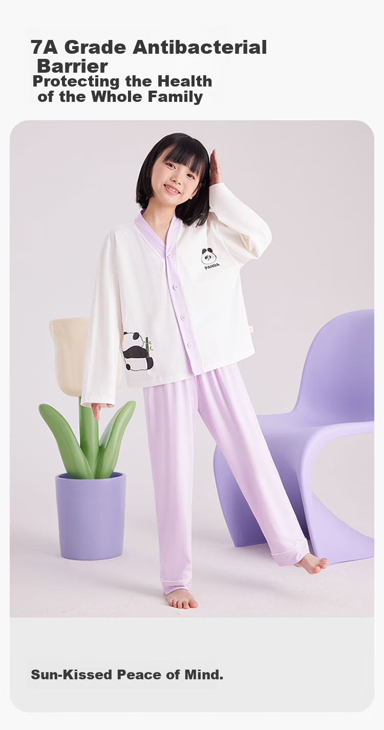 Hodo Kids Unisex New Cardigan Air Conditioning Cotton Pajama Set with Panda Print 170 7