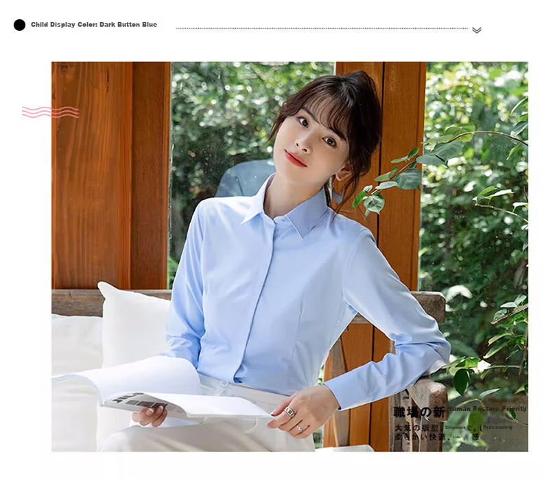 TUCANO Women's Long Sleeve Shirt Spring Autumn Solid Color Wrinkle-Resistant Non-Iron Business Casual Formal Top Light Blue S 11