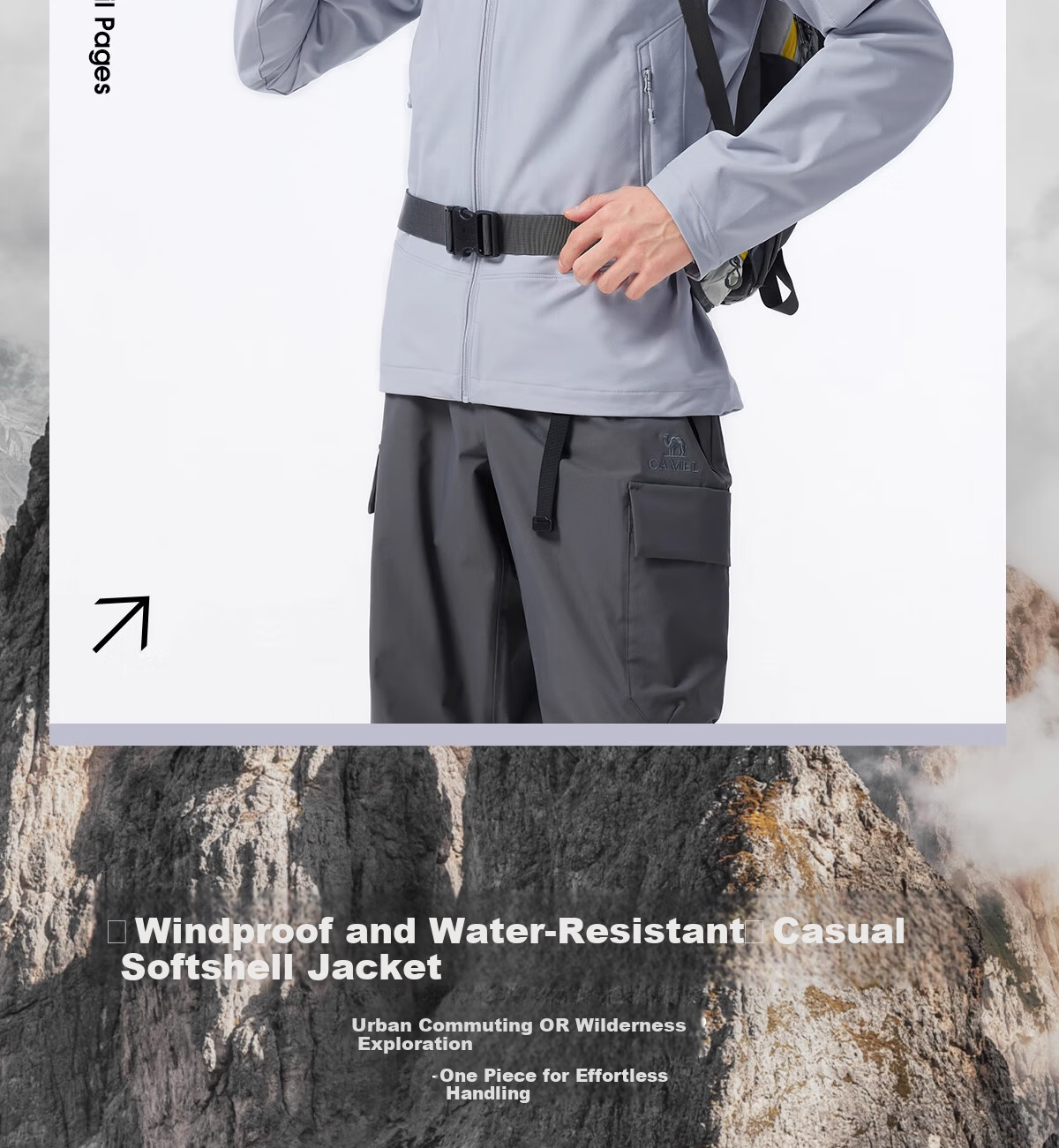 CAMEL Outdoor Softshell Jacket Men Stand Collar Windproof Warm Casual Jacket Durable Tear-Resistant Hiking Mountaineering Jacket Women 1279 2