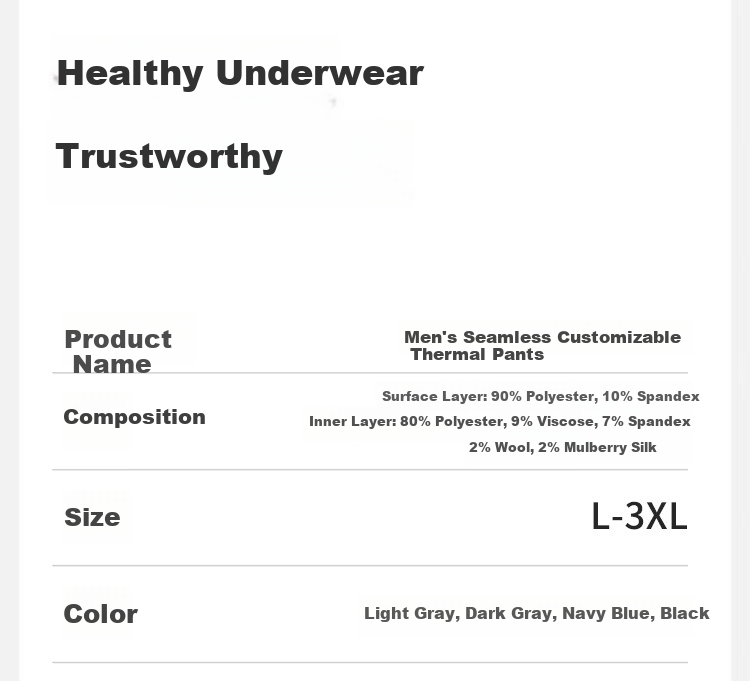 LangSha Men's Thermal Underwear Wool Silk Adjustable AB Side Comfortable Breathable Antibacterial Heating Thin Base Layer Pants Winter 22