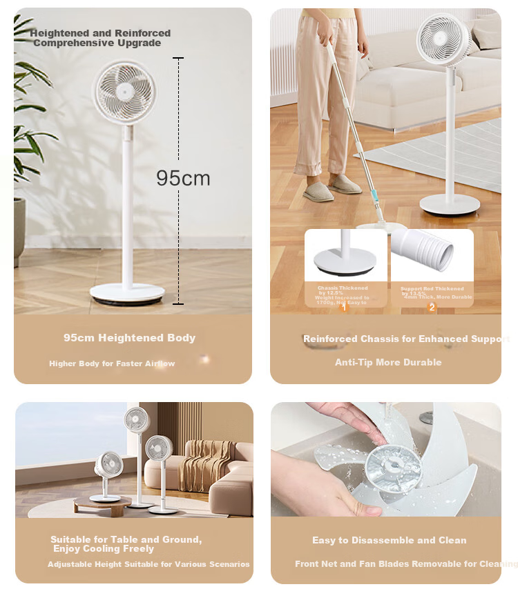 JD Jingzao 3D Automatic Oscillating Air Circulation Fan Home Bedroom Floor Electric Fan Silent Remote Control Strong Wind 6-Speed Touch Screen Display Huhu Ultra 2