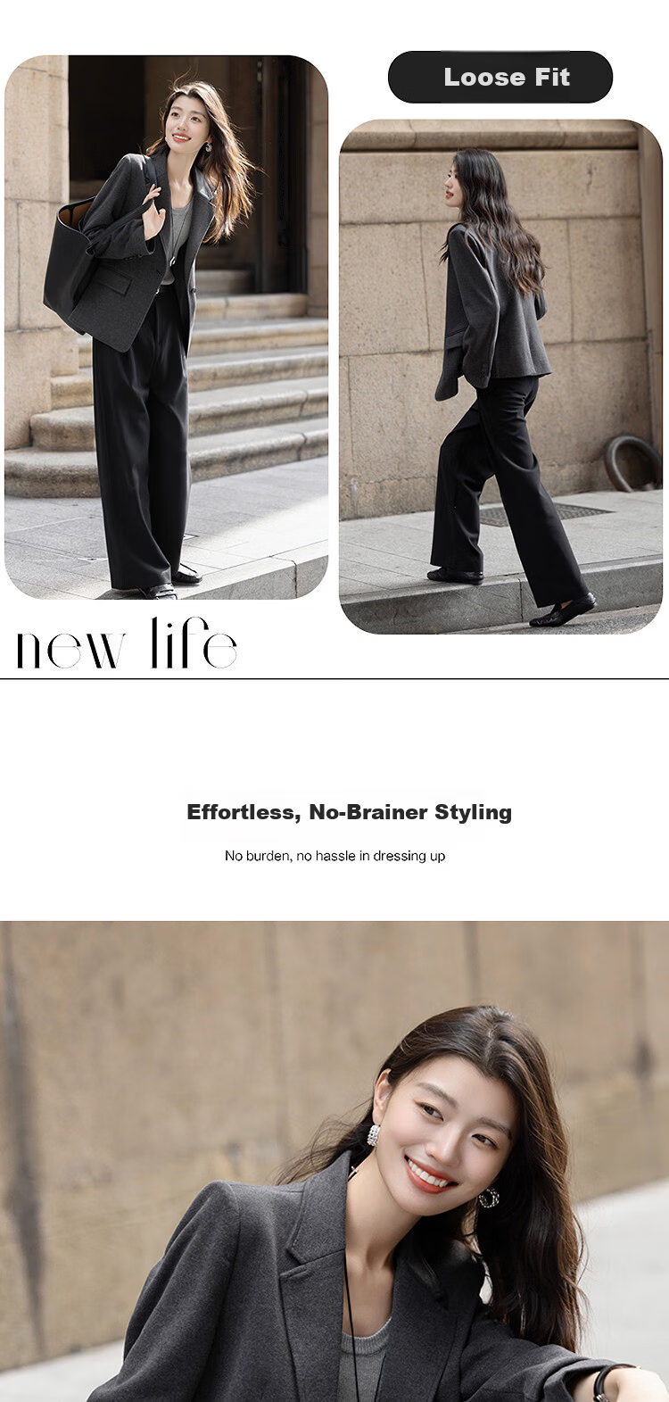 Demana [Smart Elite] Spring and Autumn Business Commuter Notched Lapel Single Button Starry Wool Slim Fit Elegant Women's Blazer 3