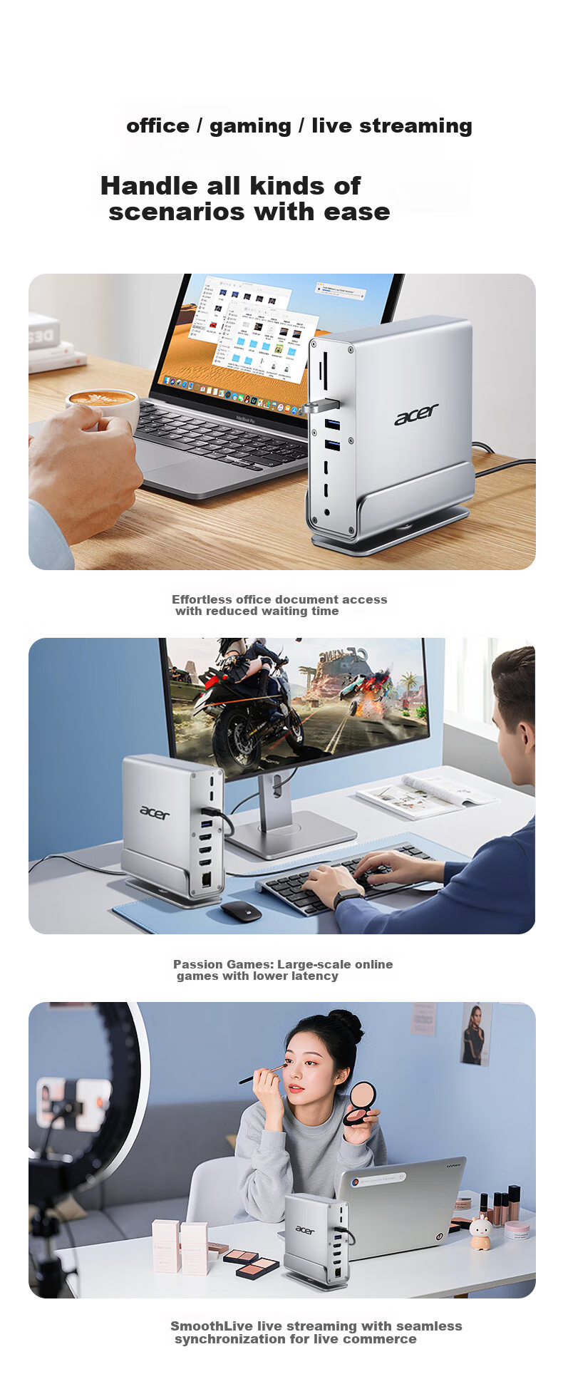 Acer Type-C Vertical Dock Triple Display HDMI 4K60Hz Gigabit Ethernet USB 3.2 Hub for MacBook Android Huawei Laptop Expansion 2