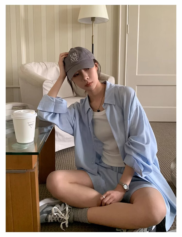 ICH MODE "Bangkok Holiday" Linen Shirt Women Lazy Style Physical Sun Protection Long Sleeve Shirt Linen Color L 23