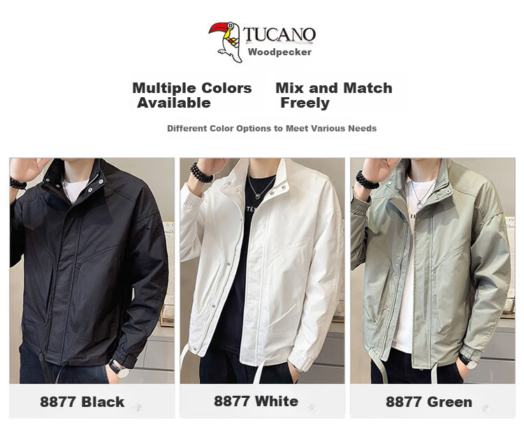 TUCANO Men's Jacket Spring Autumn Casual Business Stand Collar Windproof Coat Black 3XL 5