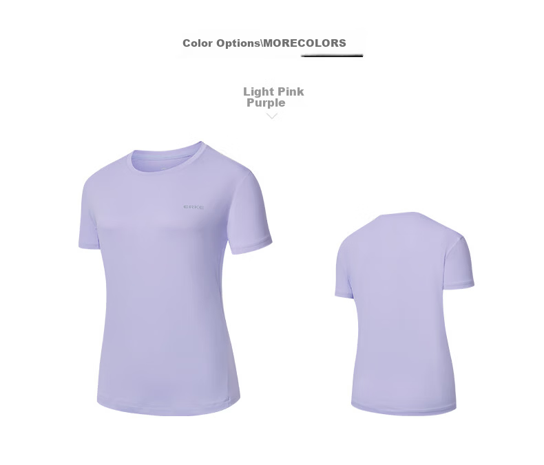 Erke Women's Summer New Round Neck Ice Cool Quick-Dry Solid Color Casual Sports T-Shirt 14