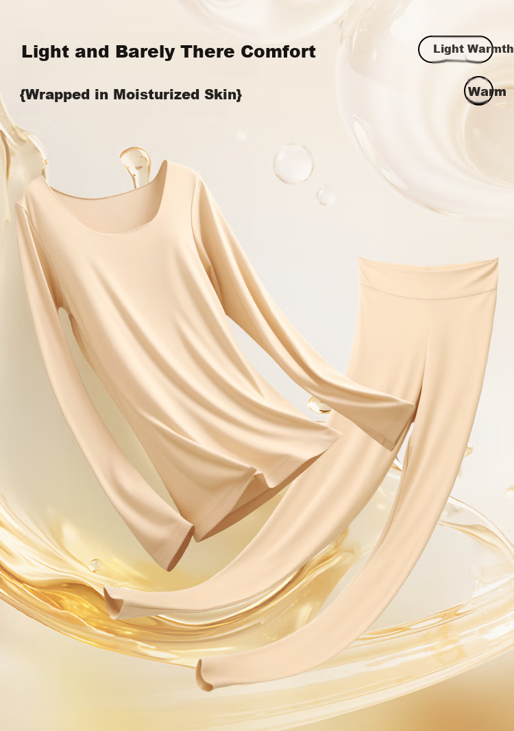 GUJIN Invisible Skin-Friendly Slim Anti-Static Thermal Underwear Set for Women Thin Base Layer Autumn Top and Bottom 3