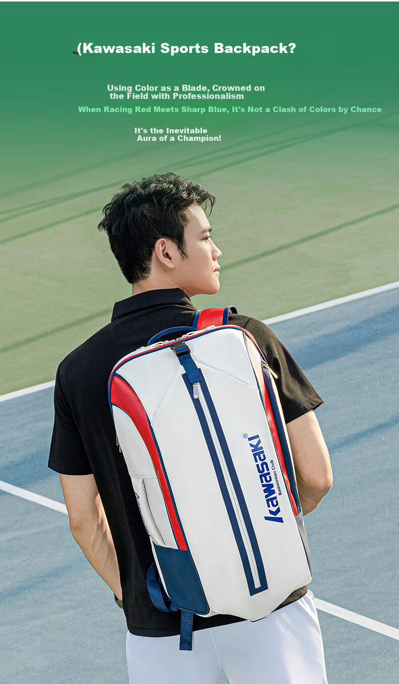 Kawasaki Badminton Backpack Unisex Large Capacity Waterproof Outdoor Shoulder Bag with Separate Shoe Compartment 10