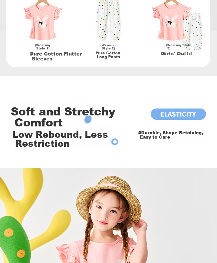 Badibadi Summer Baby Toddler Girls Cotton Short Sleeve T-Shirt and Pants Set Lightweight Breathable Doll Baby Size 90 7