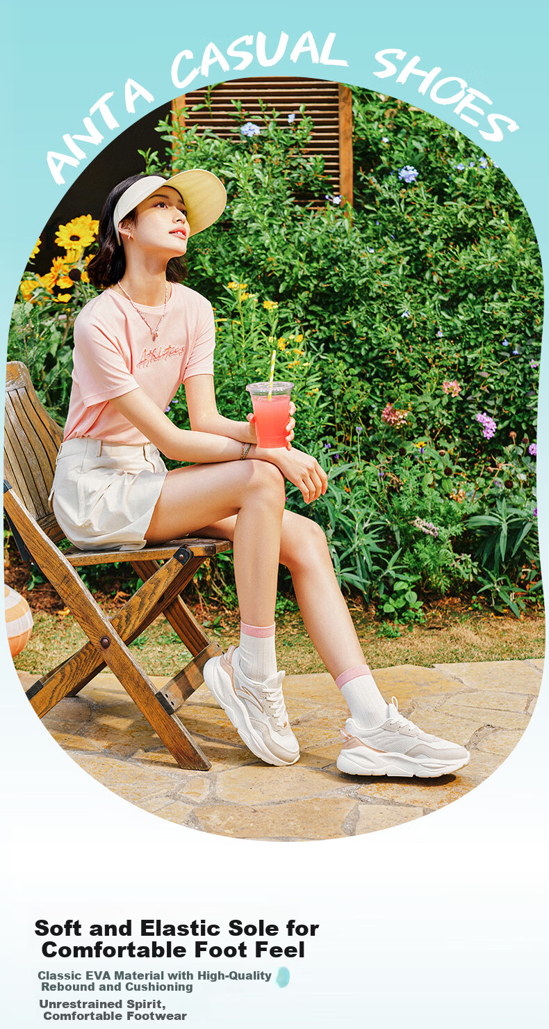 Anta Unrestrained Casual Women's Shoes Summer Mesh Breathable Lightweight Comfortable Thick Sole Height Increasing Fitness Jump Rope Running Sports Shoes 10