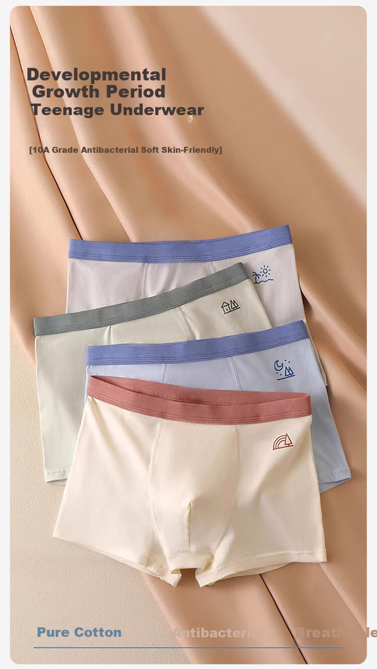 FitonTon A-Class Boys' Cotton Antibacterial Underwear Spring Summer Adolescents Teenagers Boxer Shorts for Middle and High School Students 2