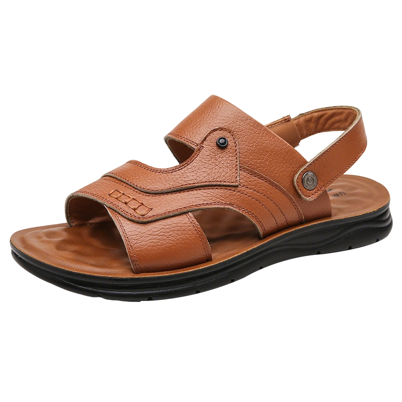 Warrior Summer Men's Genuine Leather Sandals Outdoor Middle-aged Non-slip Beach Slippers 1915 Yellow Size 38
