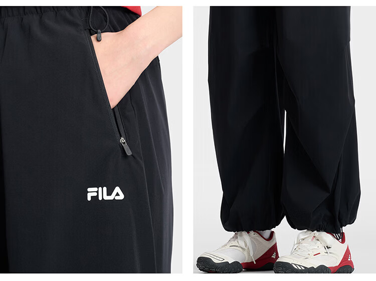 FILA Women's Woven Long Pants 2026 Summer Casual Loose Cool Sun-Protective Straight-Leg Trousers [Han So-hee Style] 39