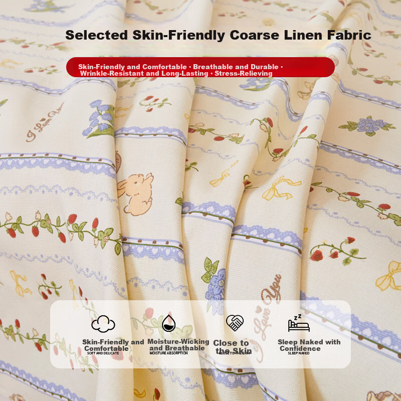 Hodo Coarse Cloth Bed Sheet Single Piece Double/Single Bed Sheet Four Seasons Skin-Friendly Bedding Bedspread 150*230cm Strawberry