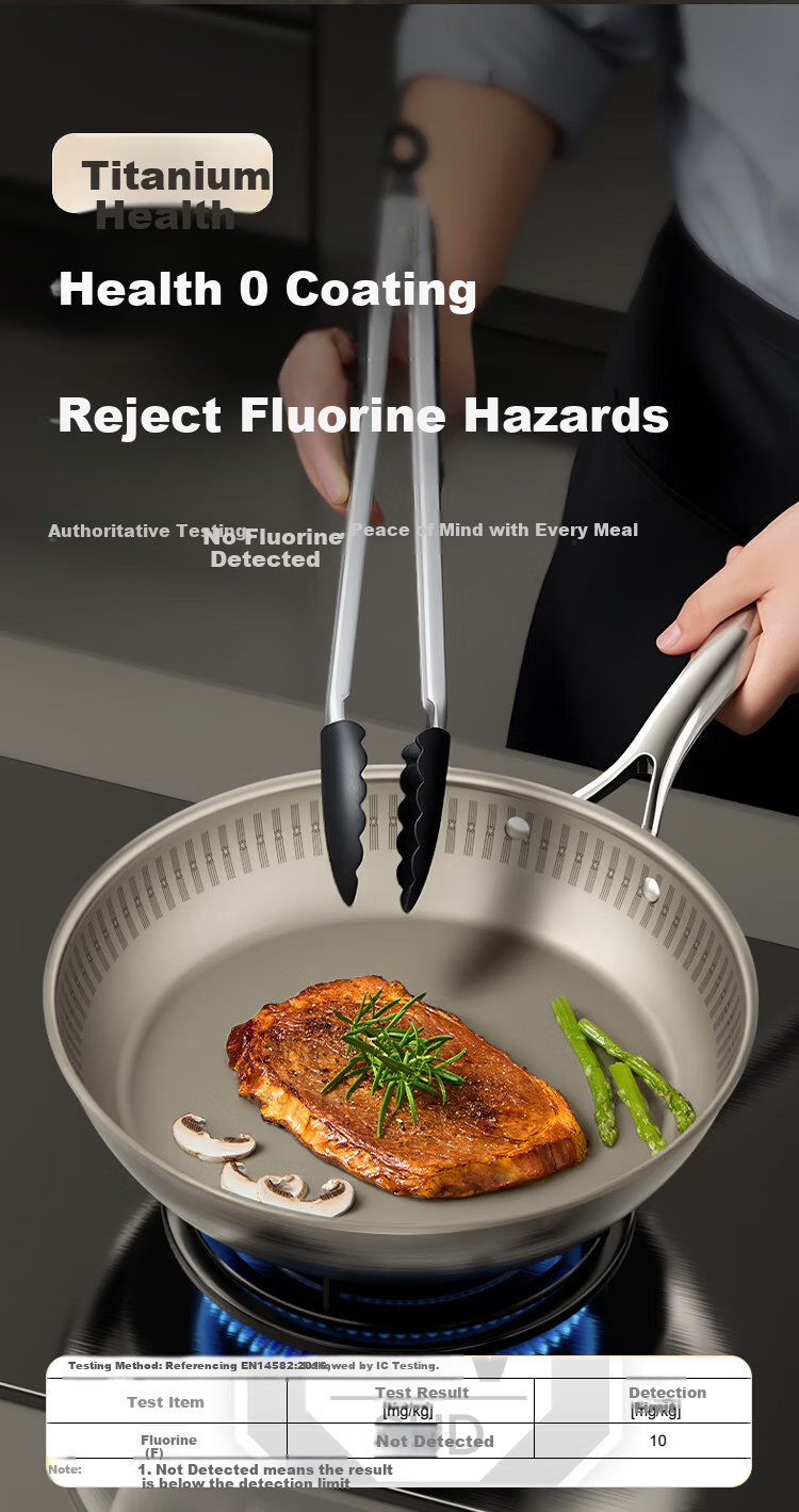 JD Jingzao Titanium Pure Titanium Flat Bottom Pan [Million Micro-Pores Non-Stick] Frying Pan Stir-Fry No Coating Gas and Induction Cooker 28cm 5