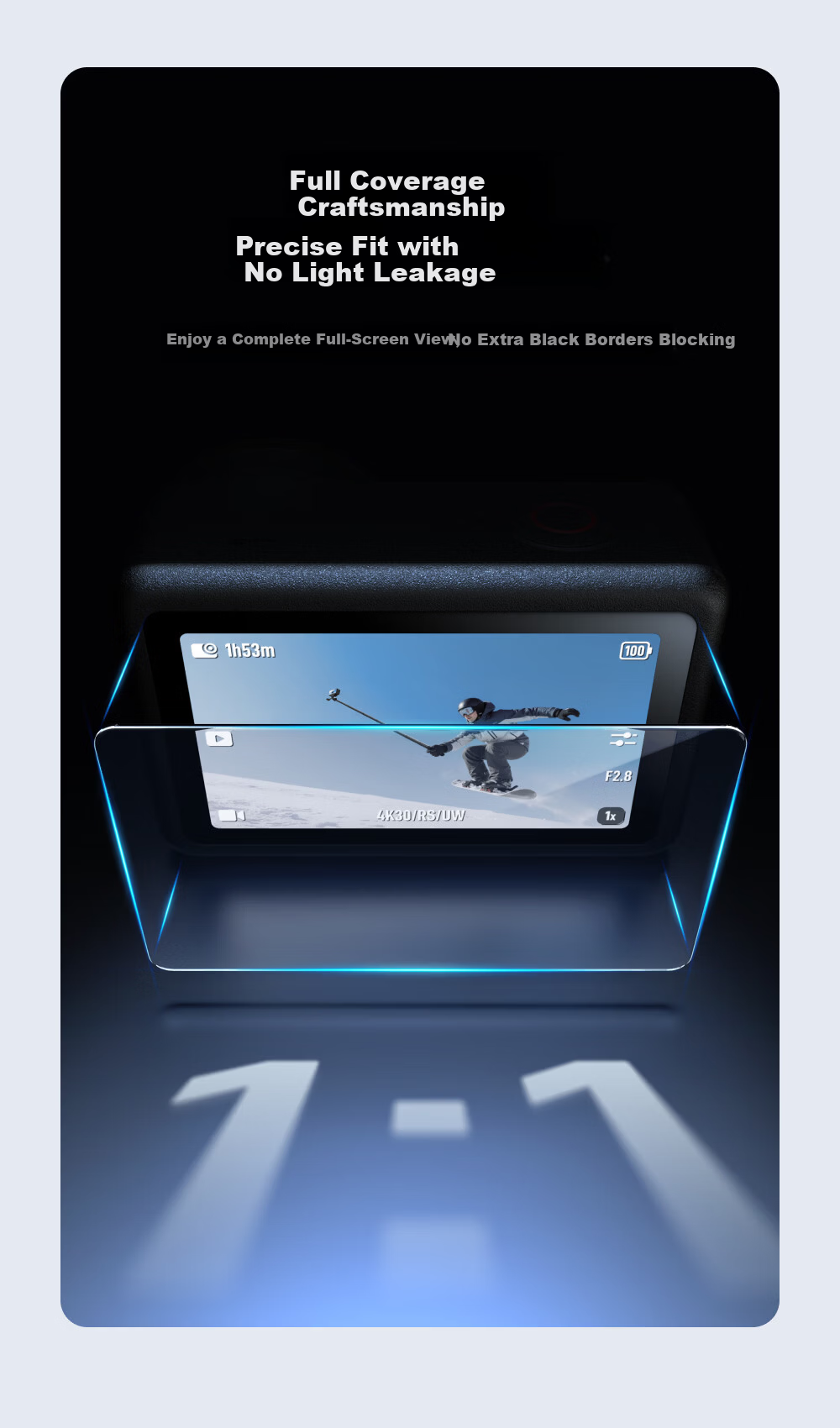 TELESIN Anti-Glare Tempered Glass Screen Protector for DJI Action 6 AR Sports Camera Lens and Display Film with Quick-Apply Positioning Frame 3