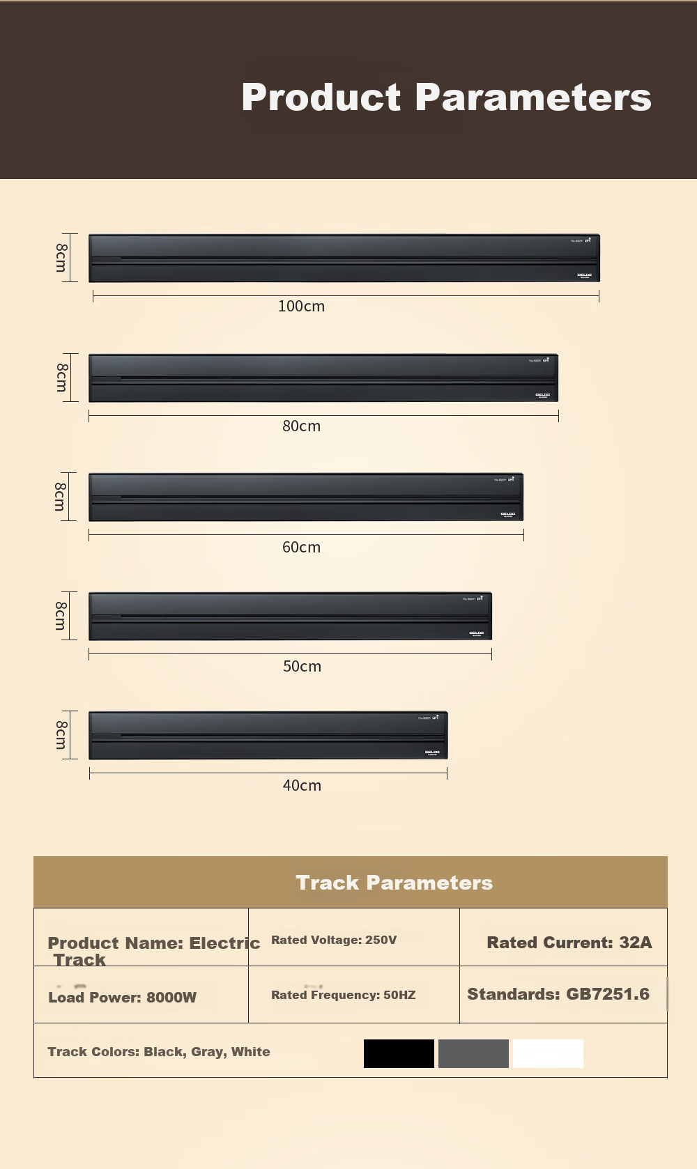 DELIXI Track Socket Fourth Generation Movable Wall-Mounted Power Strip [Upgraded] Black 0.8m Rail + 4 Sockets 10