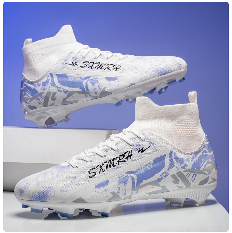 Shuangxing Men's FG Soccer Shoes Long Studs Adult Youth Kids Professional Training Cleats White Size 37 35