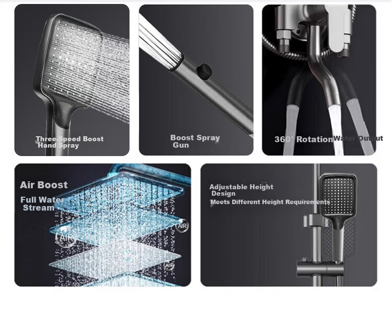 Vanward Surface-Mounted Shower Set Full Copper Faucet Pressurized Technology Bathing Rain Shower Set Home Gun Gray 3