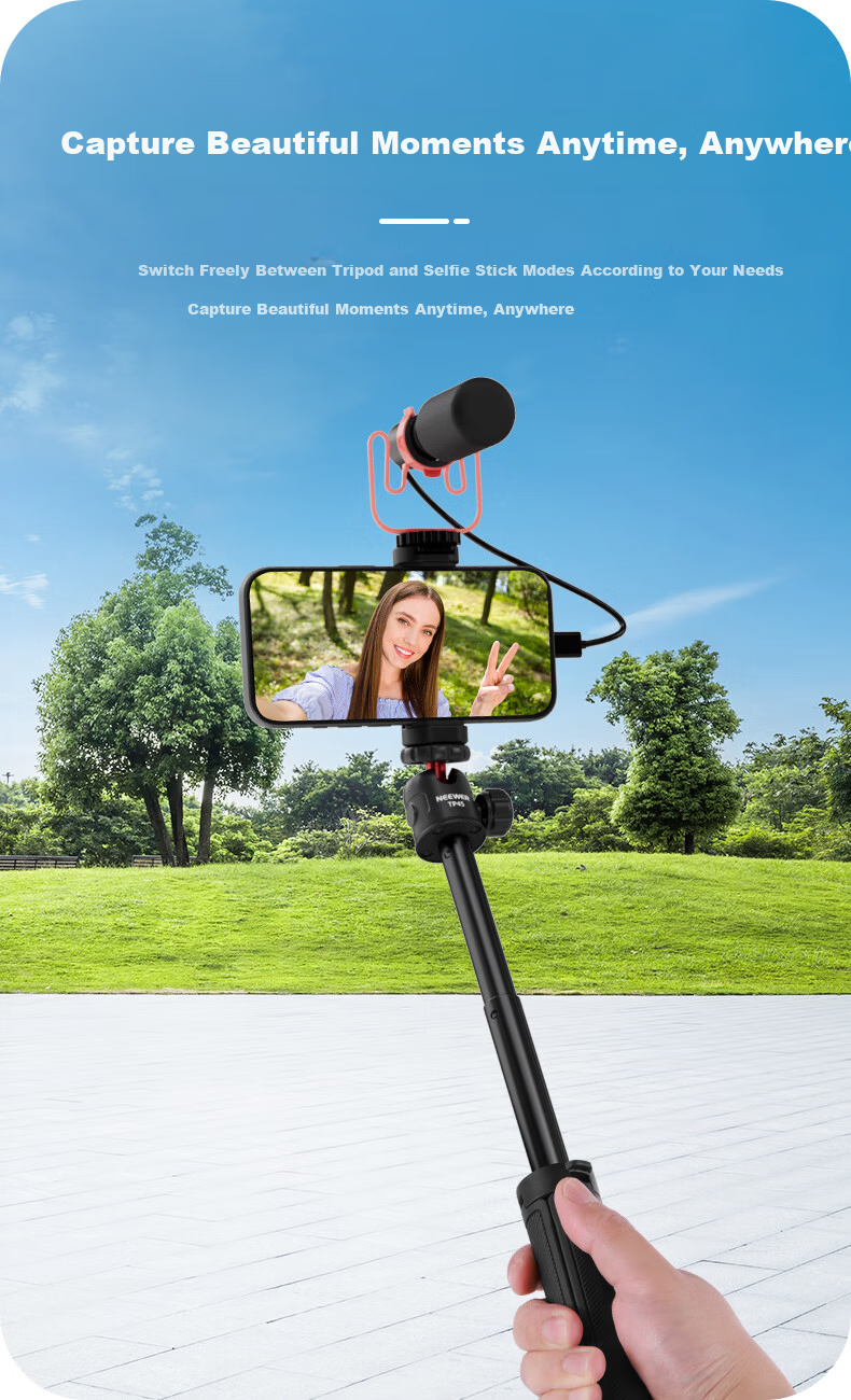 NEEWER Tripod Stand Compatible with DJI Pocket 4/3, Smartphone Selfie Stick, Floor Stand, Osmo Pocket Camera Extension Rod, Handheld Portable Tripod 3