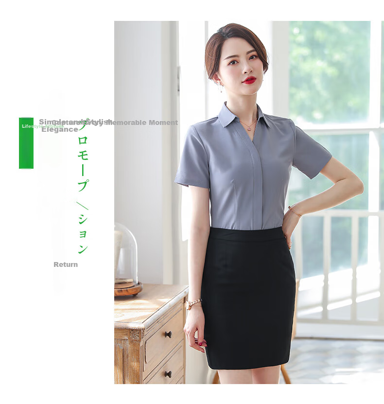 Romon Slim Fit Simple Summer Women's Shirt Casual Breathable Solid Color Short Sleeve White M 12