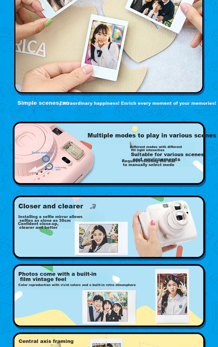 Popoto Mini X Instant Camera, One-Step Imaging Camera, Universal 3-Inch Film, Portable Travel-Specific, Birthday Gift for Girlfriend, Lavender Purple Standalone Device 3