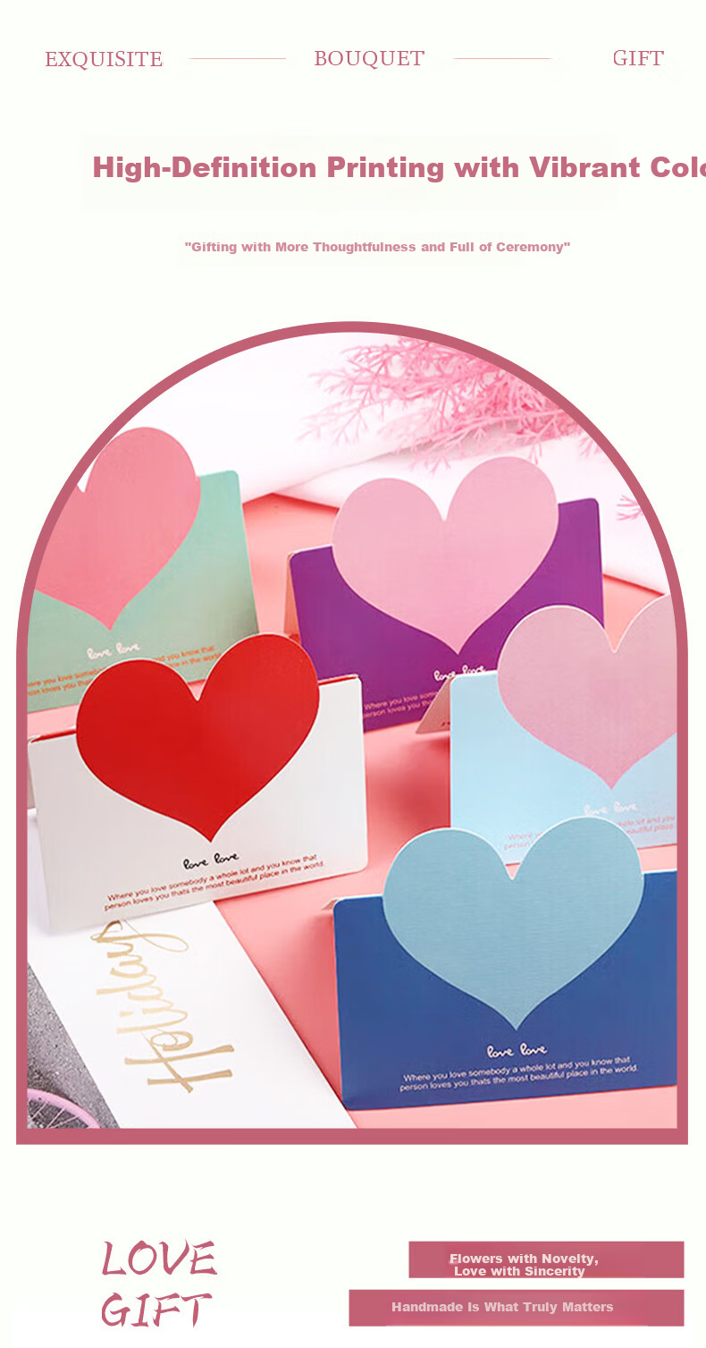 Jiayan Heart-Shaped 3D Greeting Cards 20pcs Birthday Cards Annual Meeting Blessing Wish Cards 3