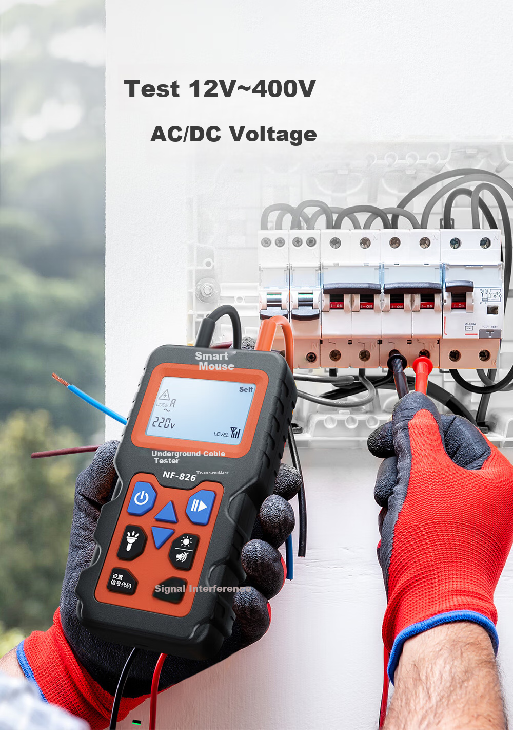 Smart Mouse NF-826 Multifunction Cable Tracer 220V Electrician Wire Detector High Voltage Underground Line Fault Tester 6