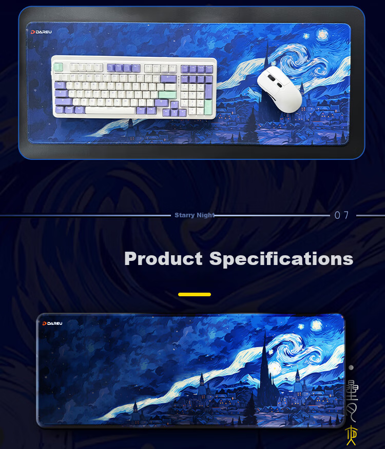 Dareu Gaming Mouse Pad FPS Smooth Thickened Precision Edge Locking Washable Large Keyboard Desk Mat Starry Night 800x300mm 8