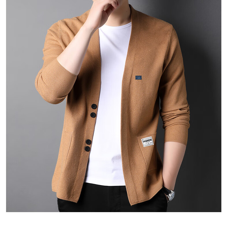 Hengyuanxiang Men's Knitted Cardigan Sweater Jacket Trendy Youth Pocket Shawl HJ172 Black 170/88A 12