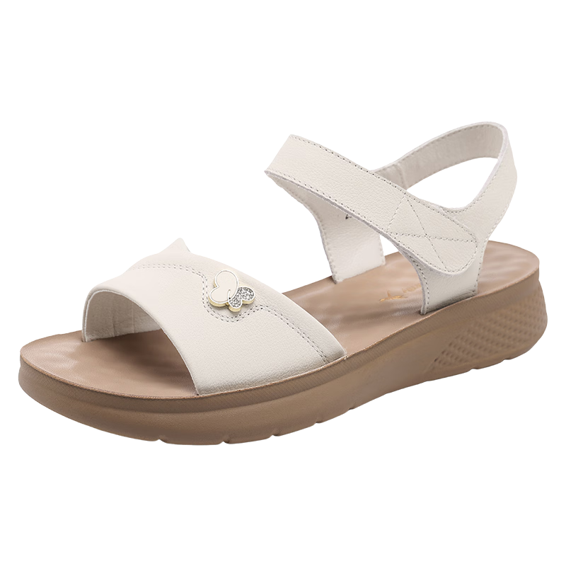 Red Dragonfly Women's Sandals Soft Sole Non-Slip Comfortable Thick Sole Middle-Aged and Elderly Beach Shoes WTK265371 Off-White Size 38