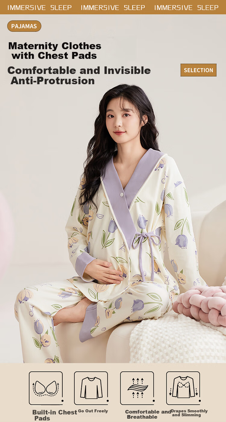 JOYNCLEON Maternity Postpartum Nursing Pajamas Spring Summer Pregnancy Wrap Nursing Homewear XXL Jyz176323 1