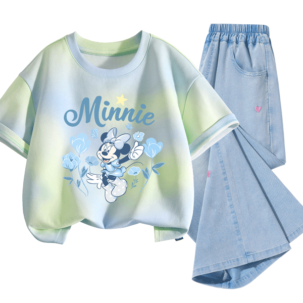Disney Kids Clothing Children's Set 2026 Summer New Thin Pure Cotton Girls' Big Kids Short Sleeve Stylish Versatile Girls' Jeans