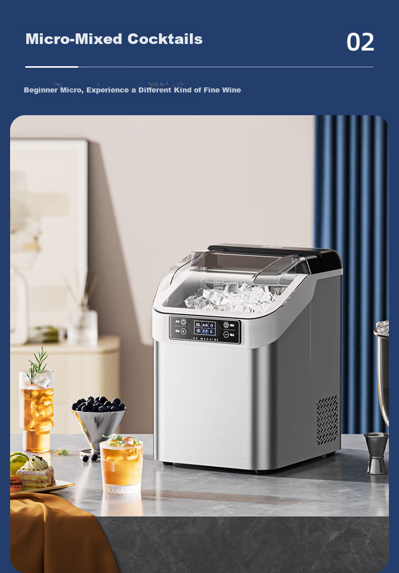 BEIJIXIONG Home Fully Automatic Large Capacity Ice Maker 30/35kg Desktop Ice Machine for Dormitory KTV Bar Internet Cafe Office Kitchen Small Appliance with 24 Ice Trays Silver Dual Power 8