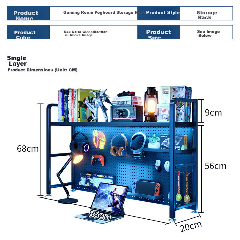 Shanshan Wooden Desktop Bookshelf Storage Rack Pegboard Multi-layer Gaming Desk No-drill Organizer Rack
