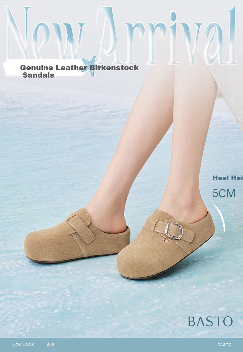 Basto Pistachio 2026 New Casual Closed-Toe Slip-On Thick-Soled Birkenstock Sandals, Women's Outdoor Slippers, Apricot Color, Thick Sole, Size 39 2
