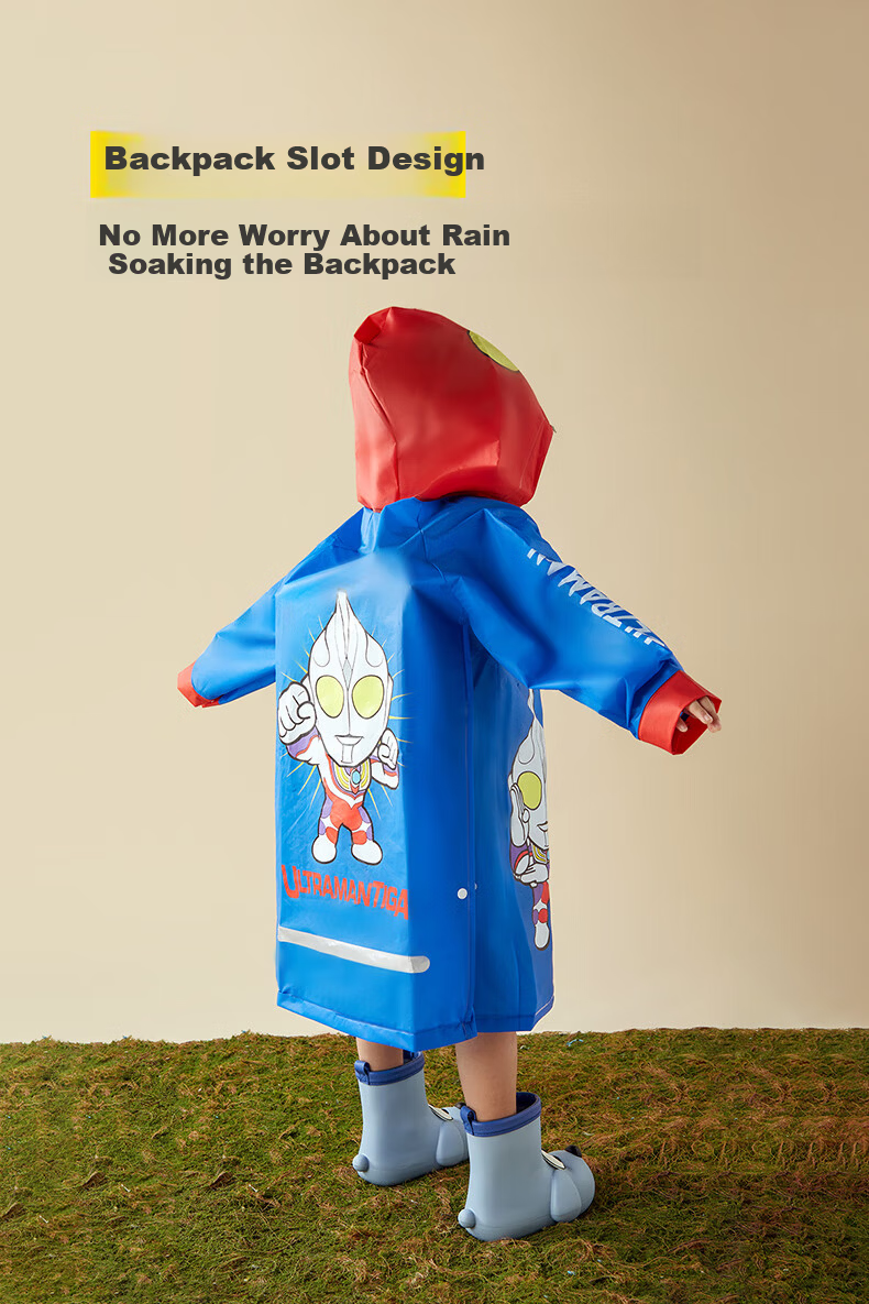 Cheerful Mario Ultraman Kids Raincoat Boys 2024 Waterproof Full-Body with Backpack Slot Toddler Kindergarten School Rain Poncho 11