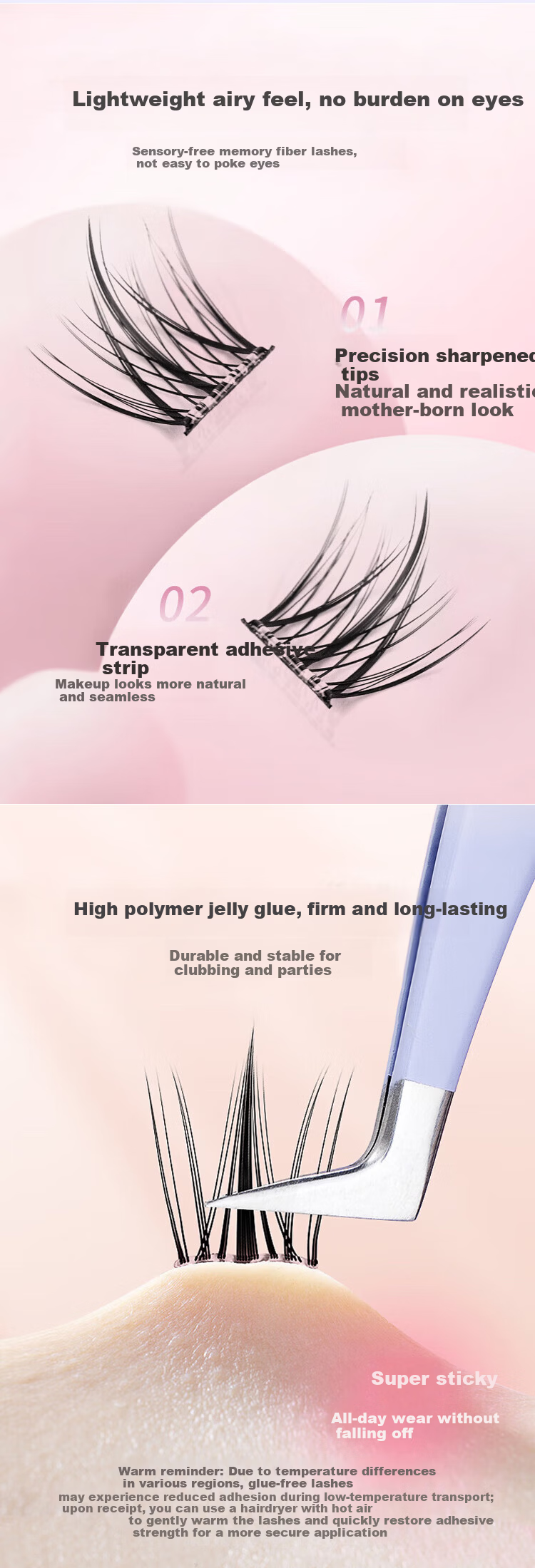 UPLUS Self-Adhesive False Eyelashes (Double-Tip Small Flame Lower Lashes, 120 Clusters) Transparent Stem Beginner Eyelash Kit Gift 9