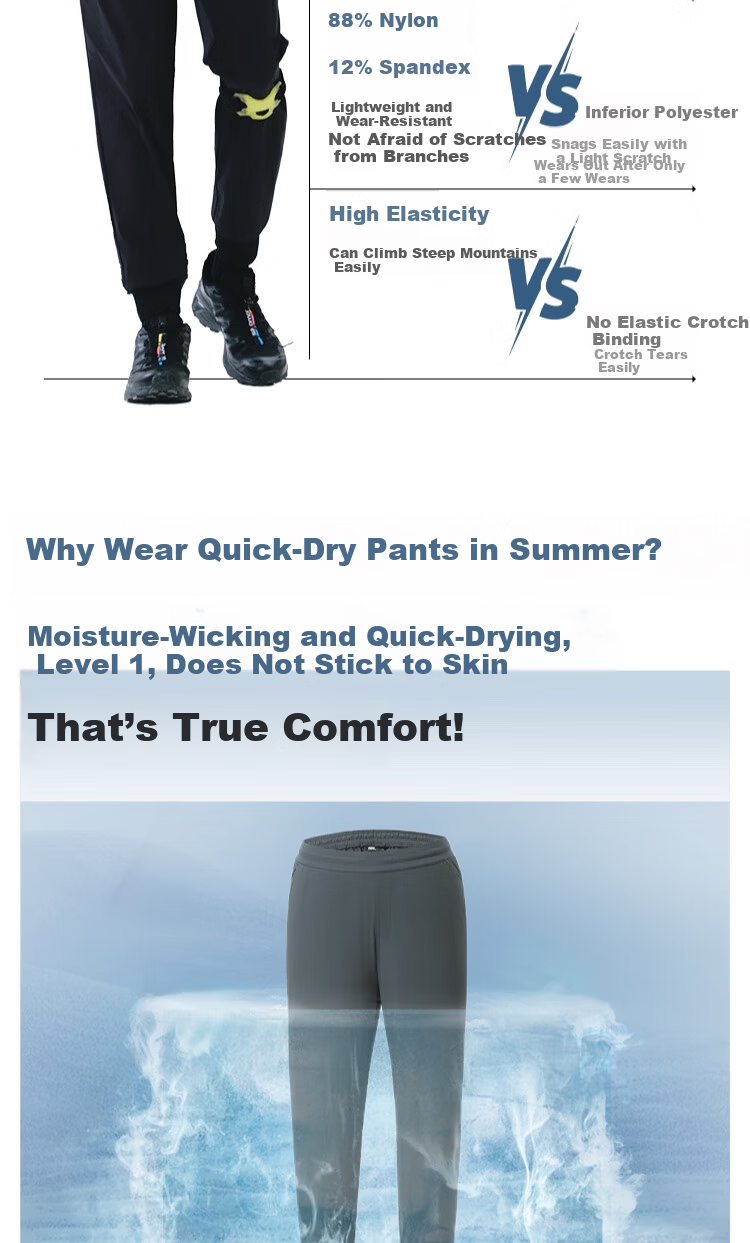 JD Jingzao Outdoor Casual Spring Ultra-Light Breathable Quick-Dry Pants for Men, Sun-Protective Stretch Long Pants, Black, Size S 4