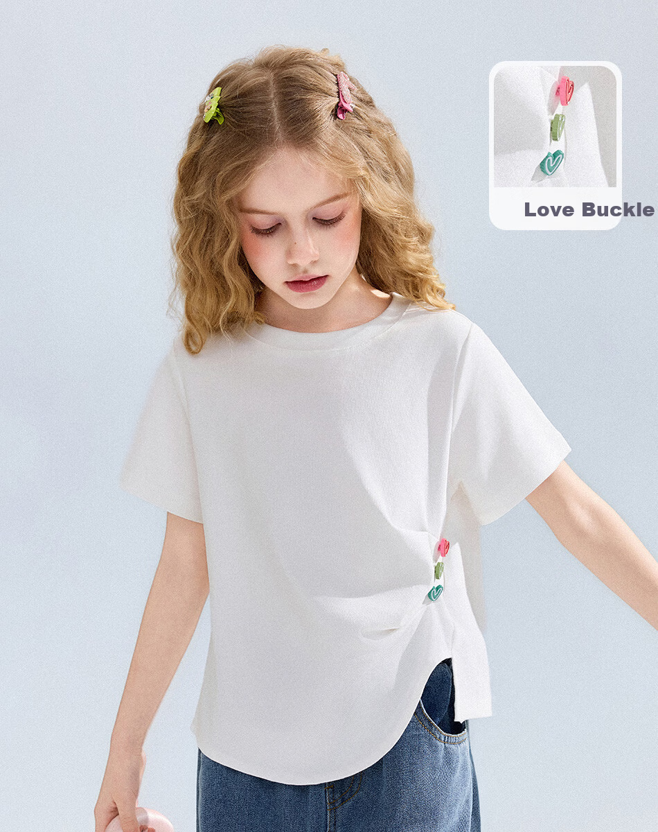 ASK JUNIOR Kids Short Sleeve T-Shirt 26 Summer Girls Side Ruffle Design Youth Half Sleeve Tee White 9