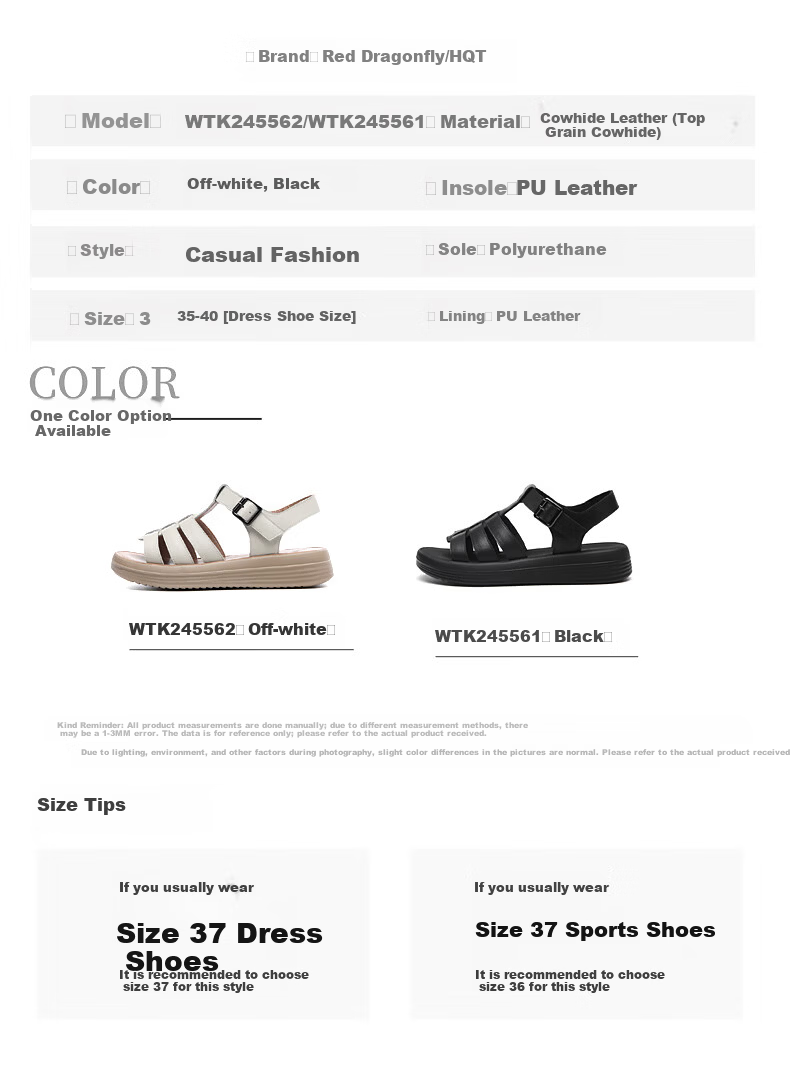 RED DRAGONFLY Women's Soft Sole Leather Sandals Casual Comfortable Flat Beach Shoes WTK245561 Black Size 37 6
